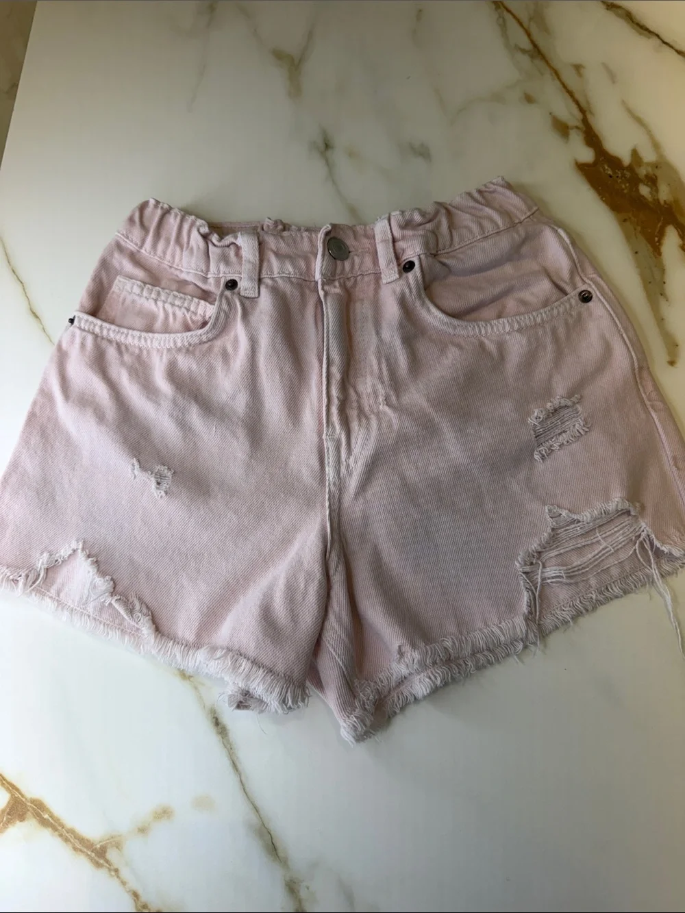 Zara Pink Distressed Denim Shorts - girls Casual Summer Shorts